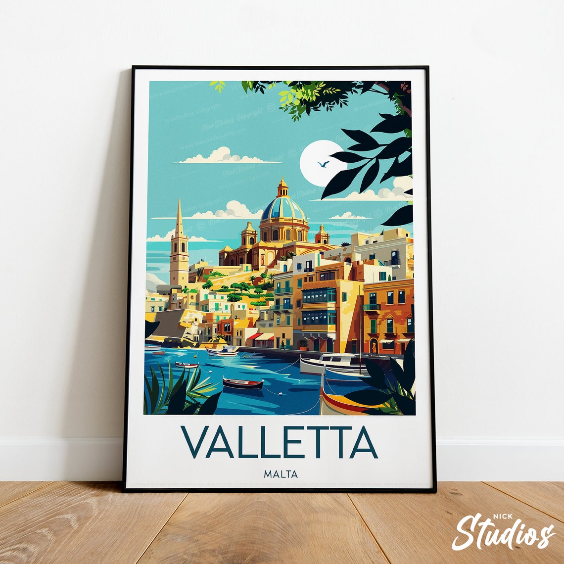 Valletta Malta Harbor Boats Basilica Dome Mediterranean Poster