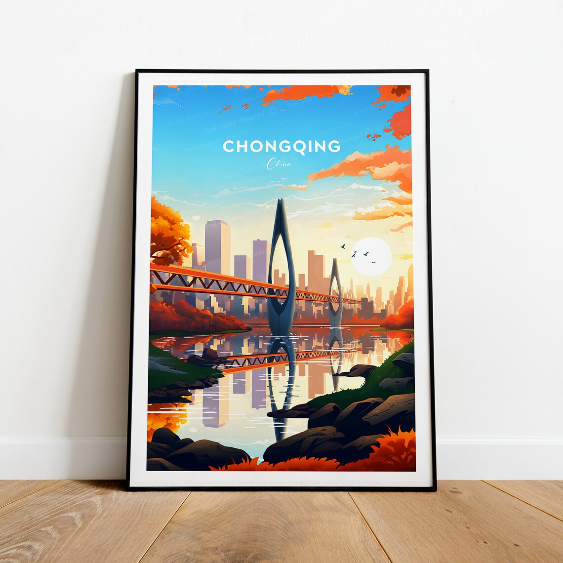 Chongqing China Modern Bridge Sunset Cityscape Travel Poster - Image 2