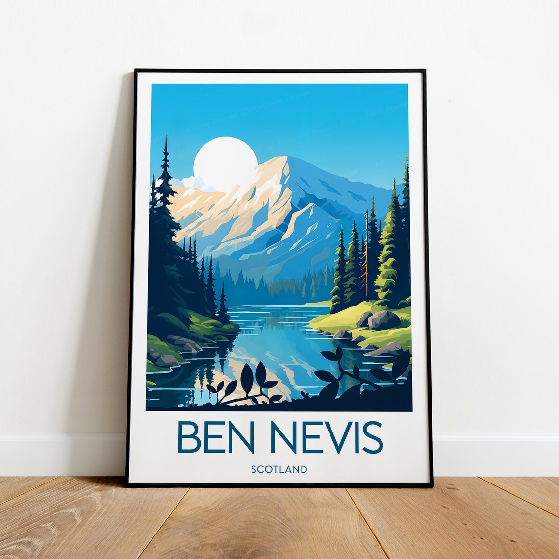 Ben Nevis Scotland Snowy Peak Mountain Lake Sunrise Travel Poster