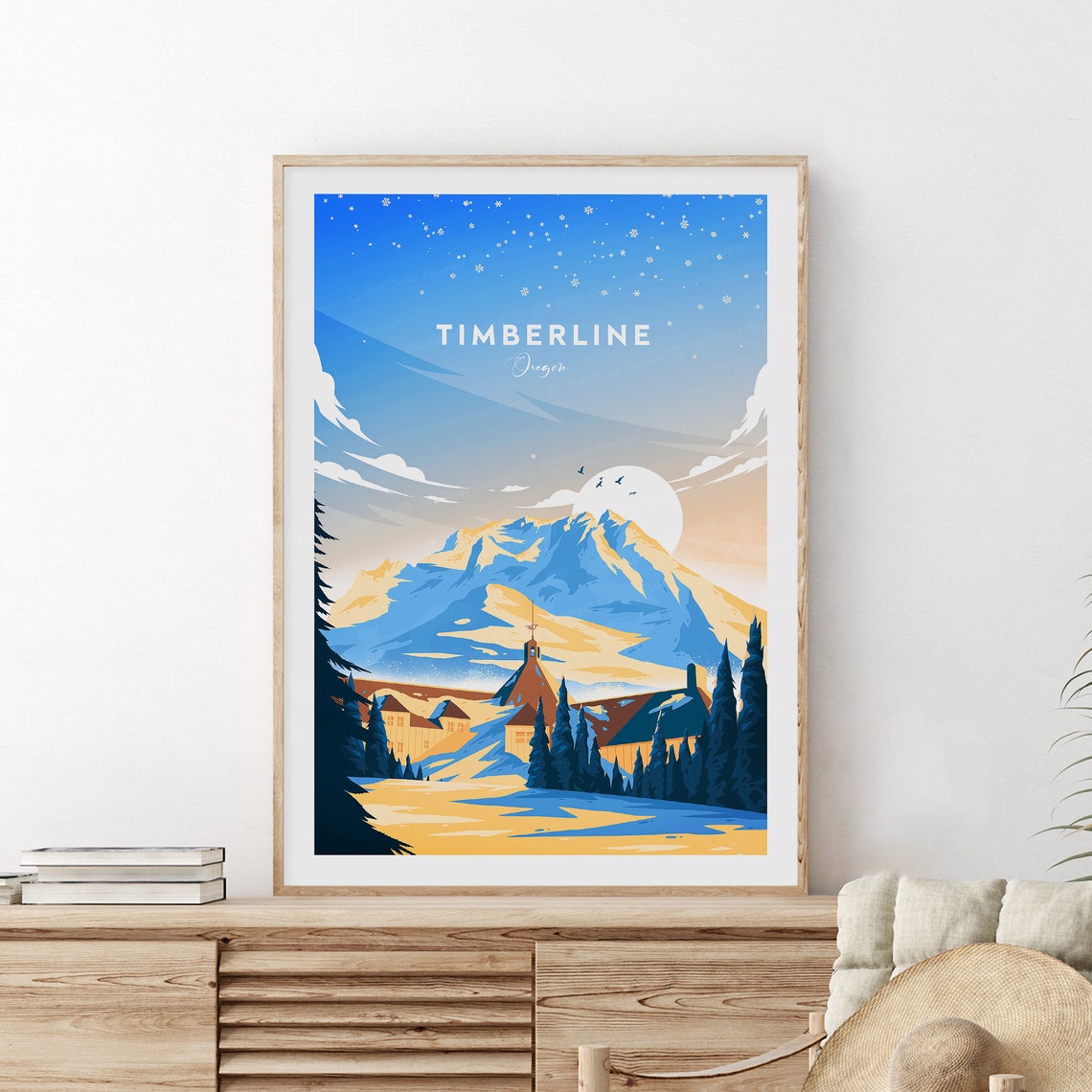 Timberline Oregon Lodge beneath Snowy Cascade Peaks Winter Poster