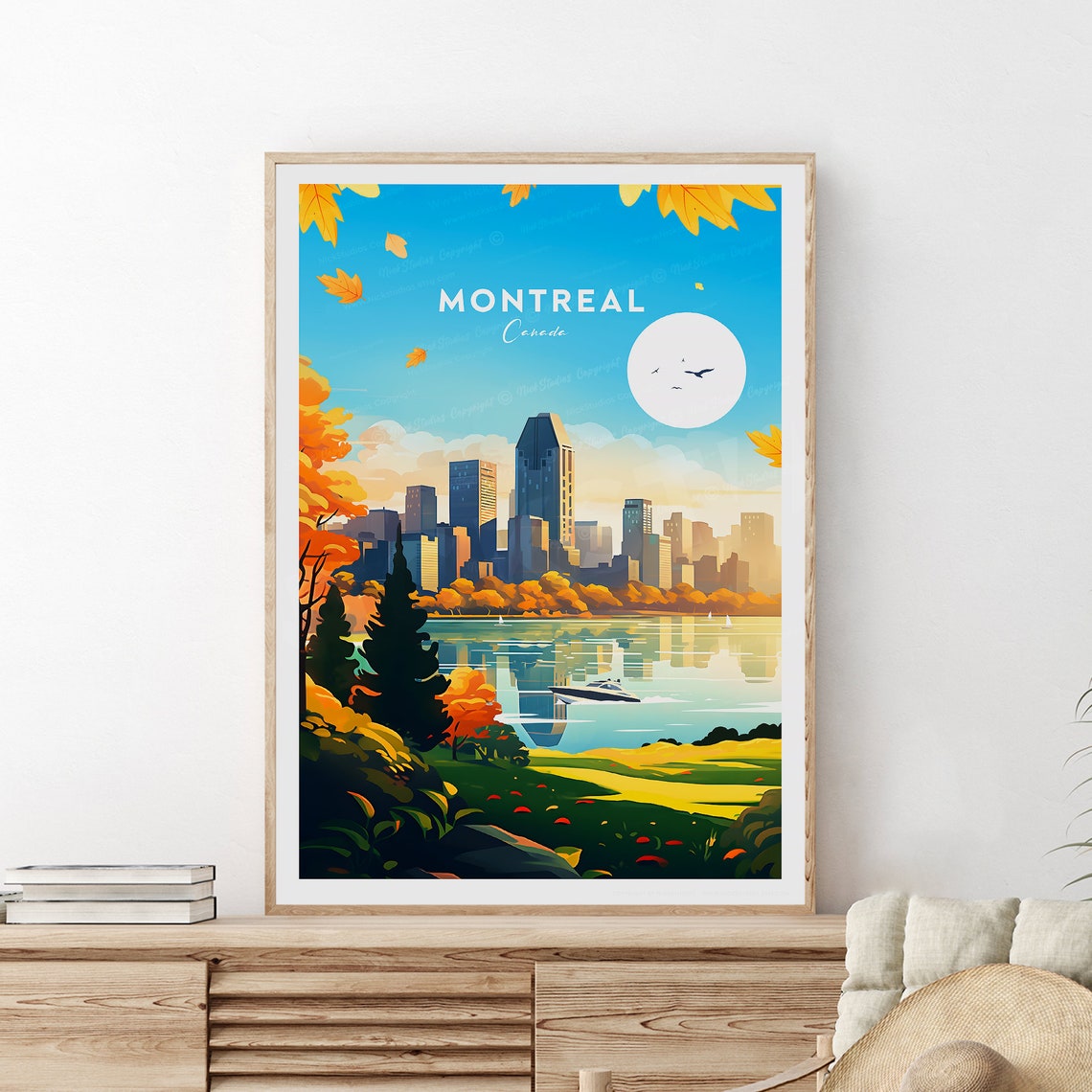 Montreal Canada Autumn Skyline Lake Reflection Evening Scene Poster - Image 2