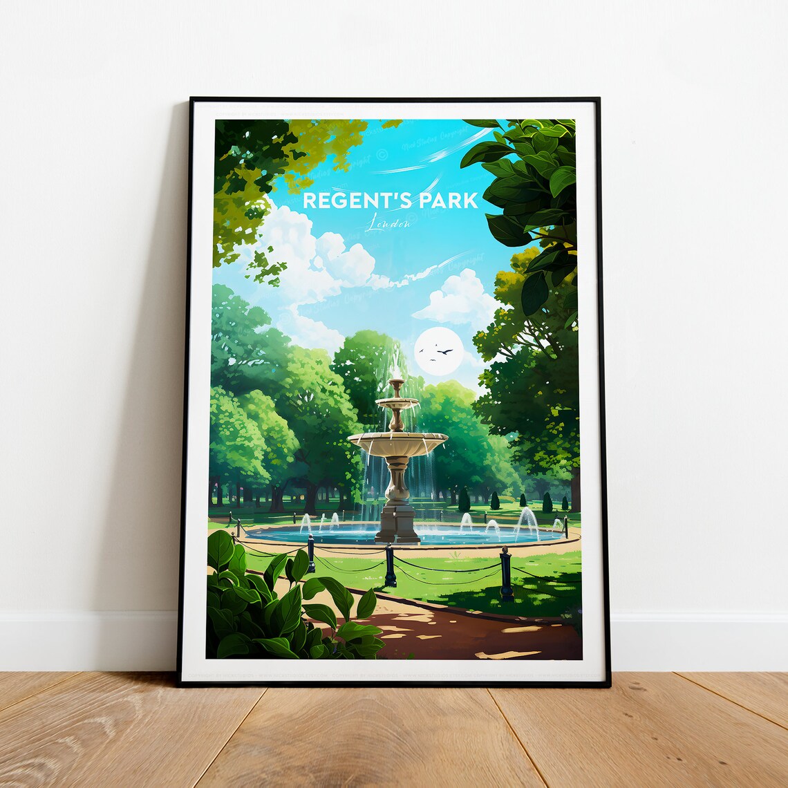 Regents Park London Garden Fountain Vintage Travel Poster Artwork - Image 2