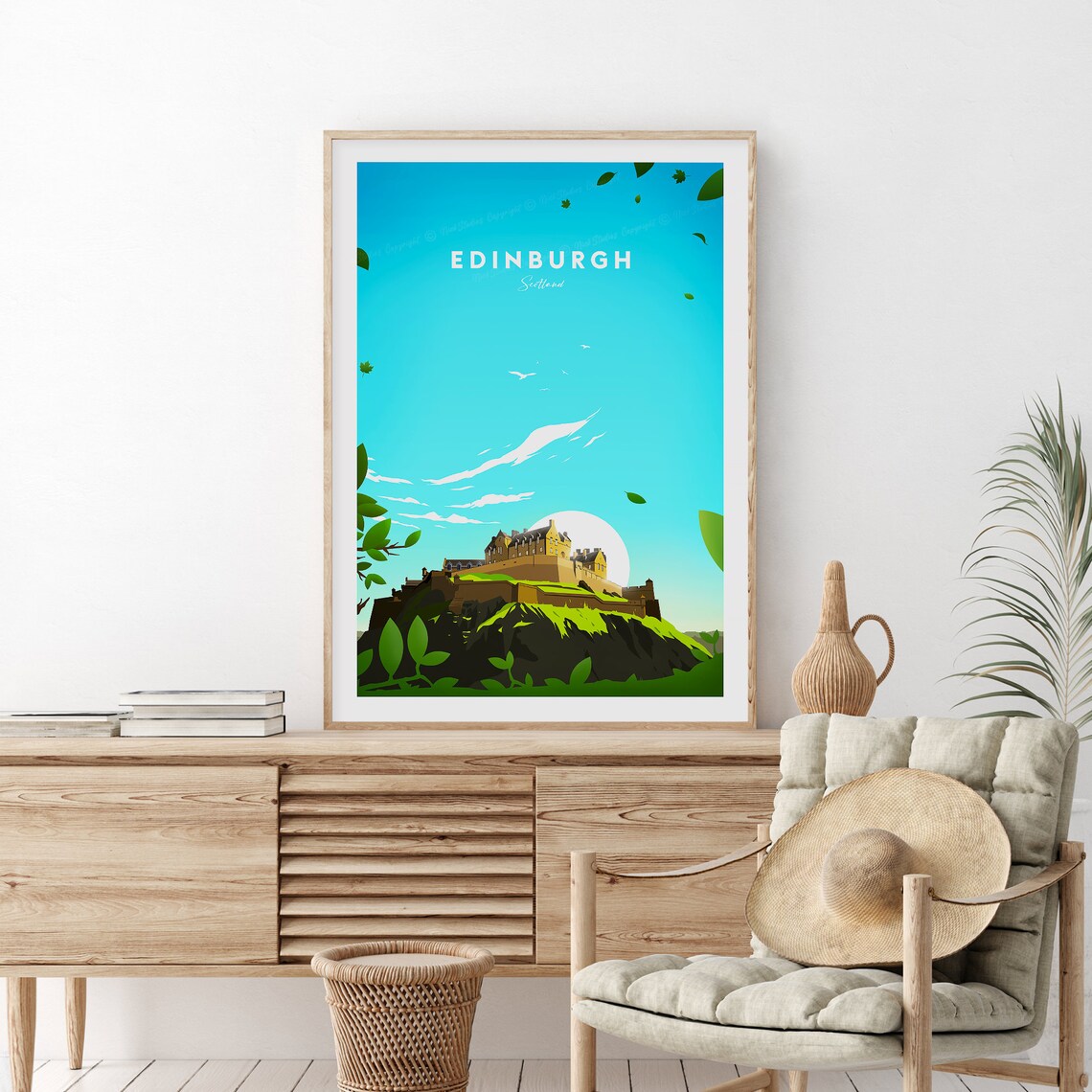 Edinburgh Scotland Castle Rock Hill Sunset Minimal Art Poster