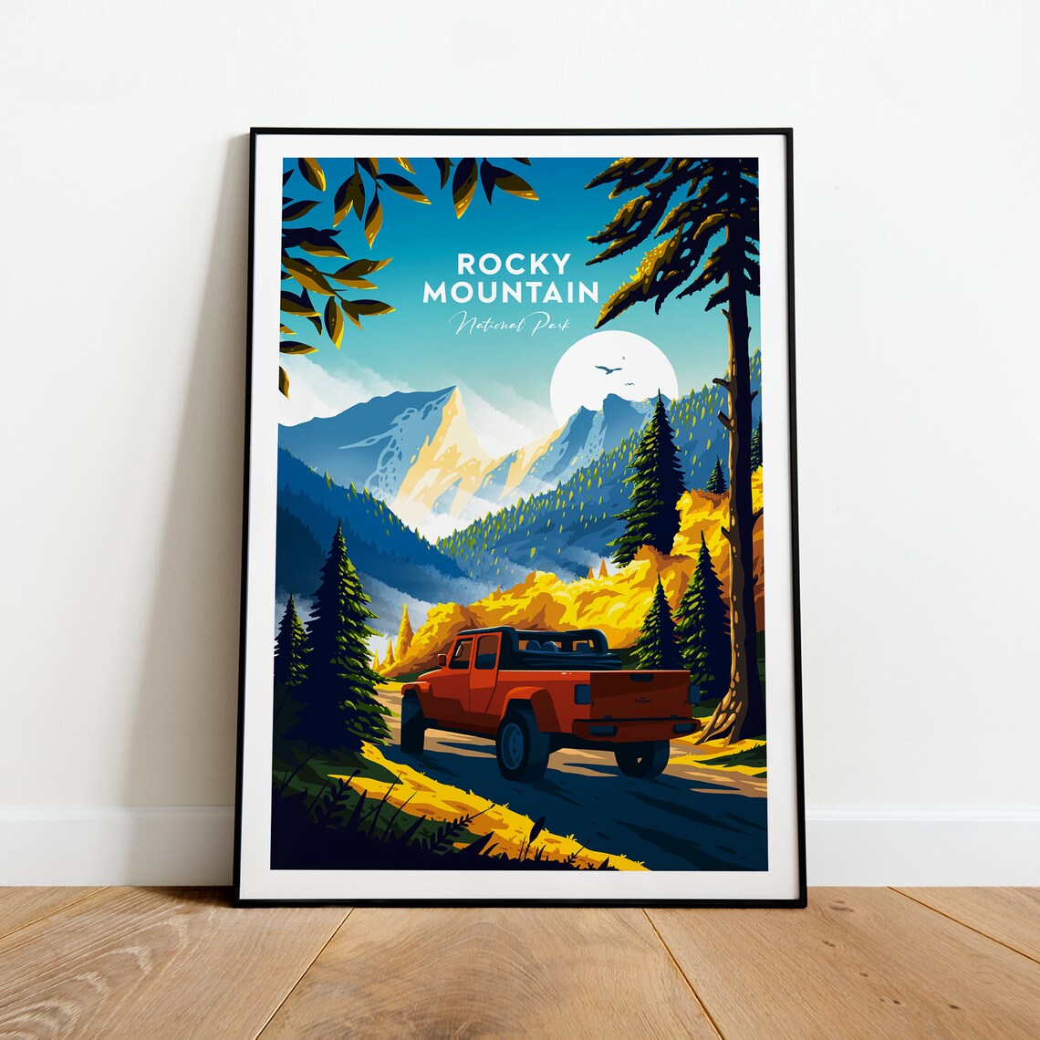 Rocky Mountain National Park Red Truck Alpine Road Travel Poster