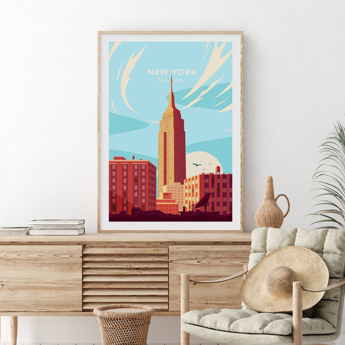 New York Empire State Building Art Deco Sunset Skyscraper Poster - Image 2