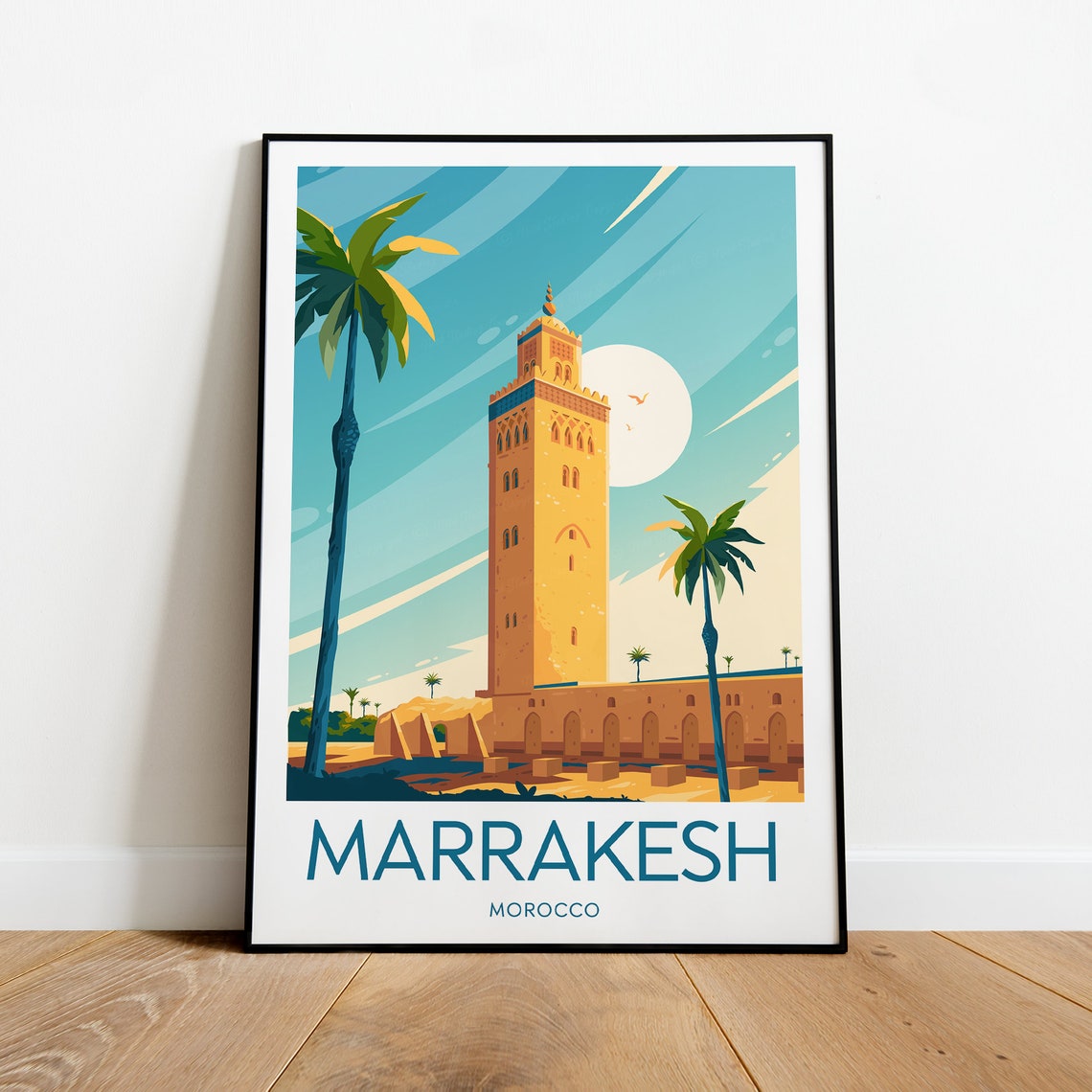 Marrakesh Morocco Koutoubia Mosque Tall Palm Trees Travel Poster - Image 2
