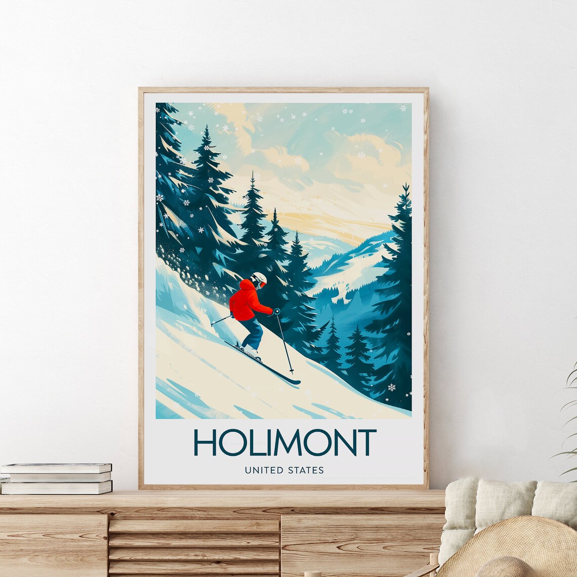 Holimont Ski Resort Powder Slope Red Jacket Skier Travel Poster