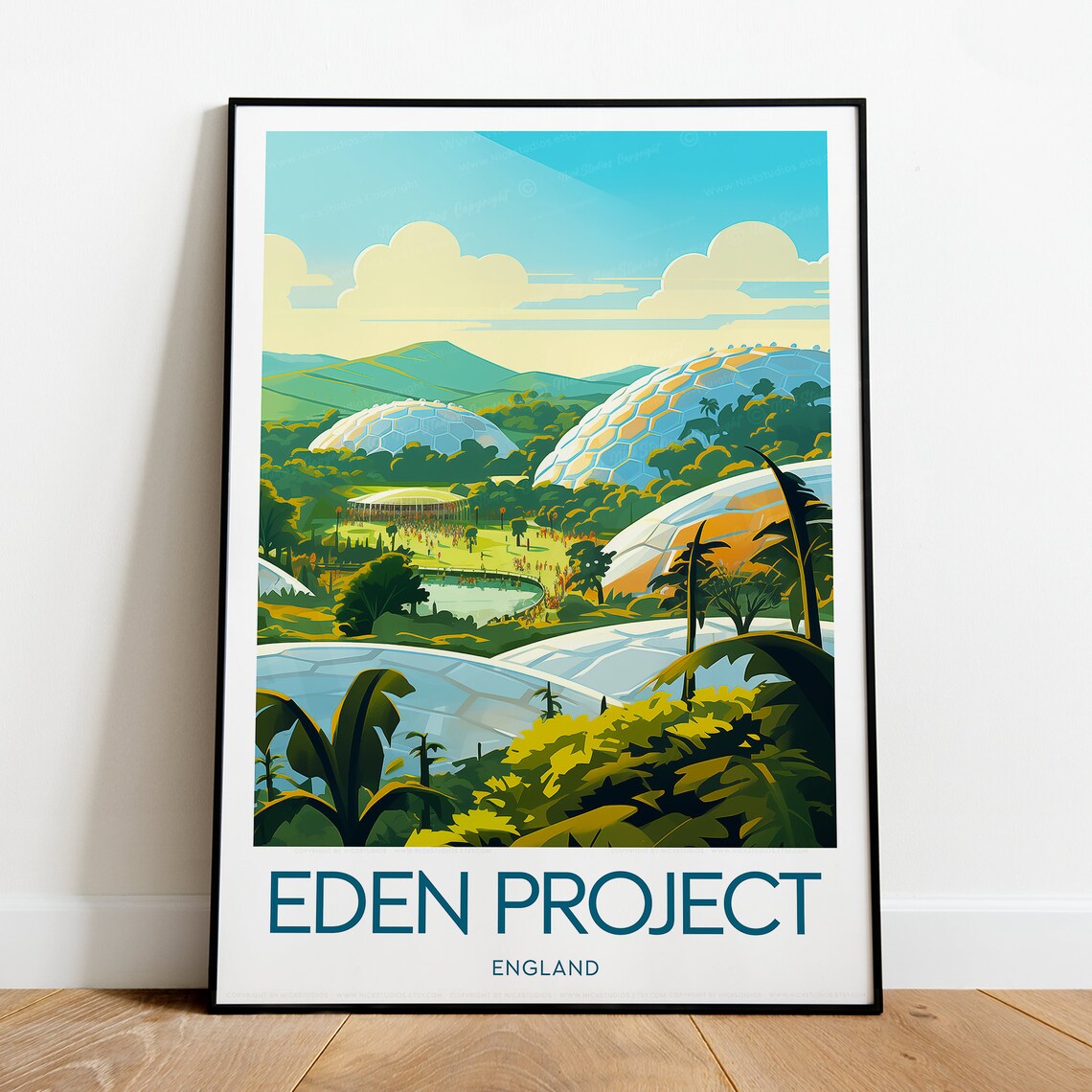 Eden Project England Cornwall Geodesic Biomes Garden Travel Poster