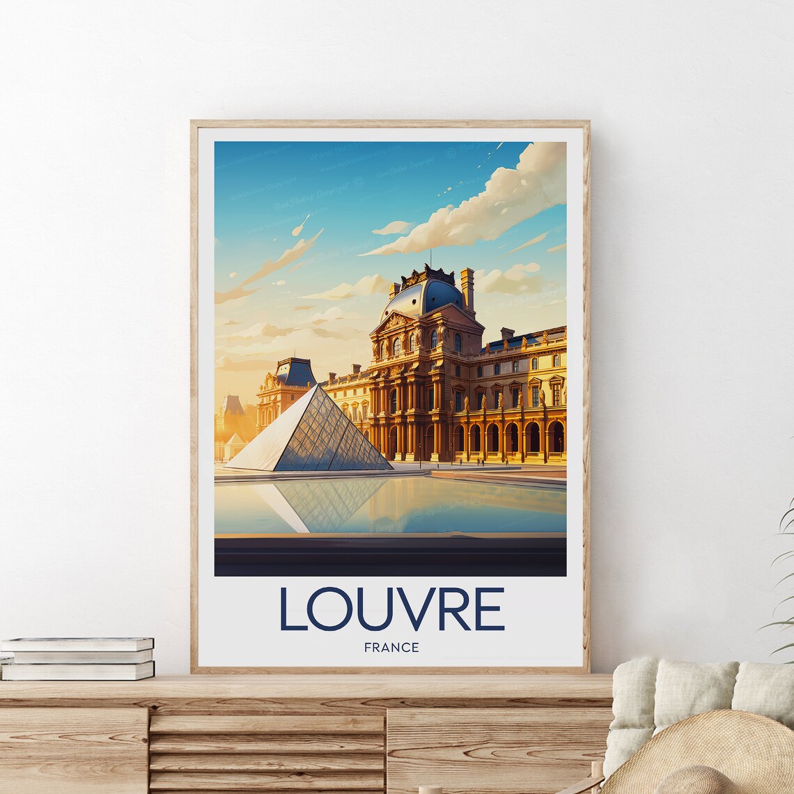Louvre Paris France Museum Glass Pyramid Palace Sunset Travel Poster - Image 2