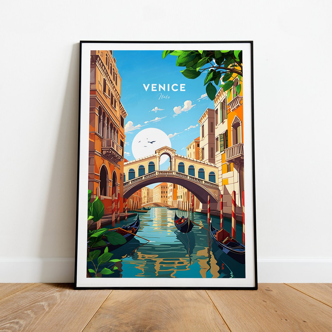 Venice Rialto Bridge Gondola Canal Morning Scene Italy Poster