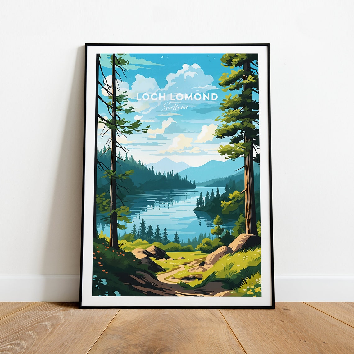 Loch Lomond Scotland Pine Forest View over Still Waters Poster