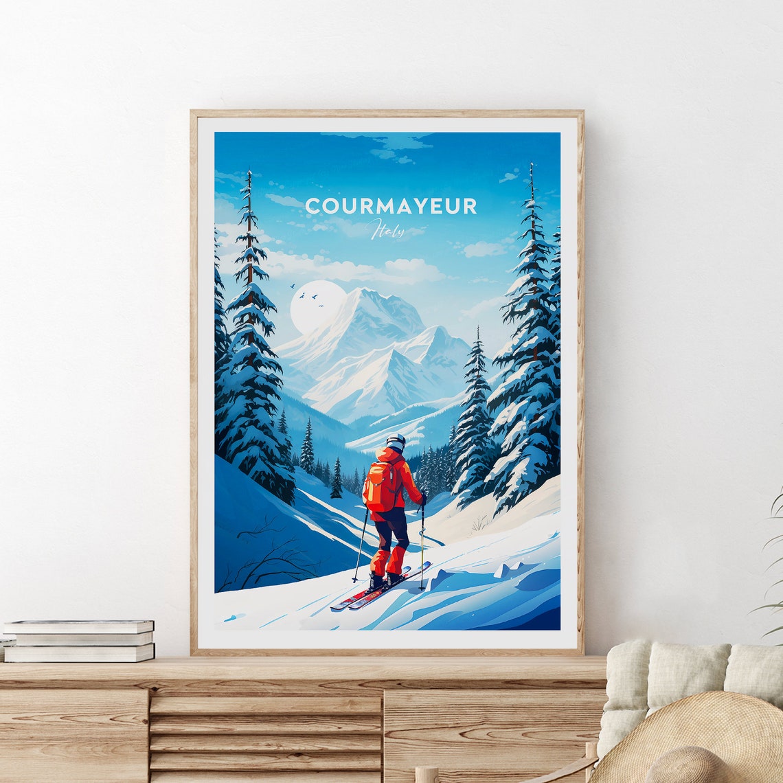 Courmayeur Italy Ski Resort Alpine Vintage Travel Poster Art - Image 2
