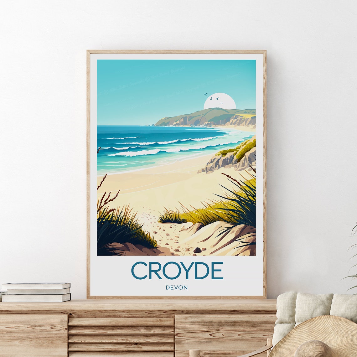 Croyde Devon Surf Beach and Dune Grass Rolling Waves Travel Poster - Image 2