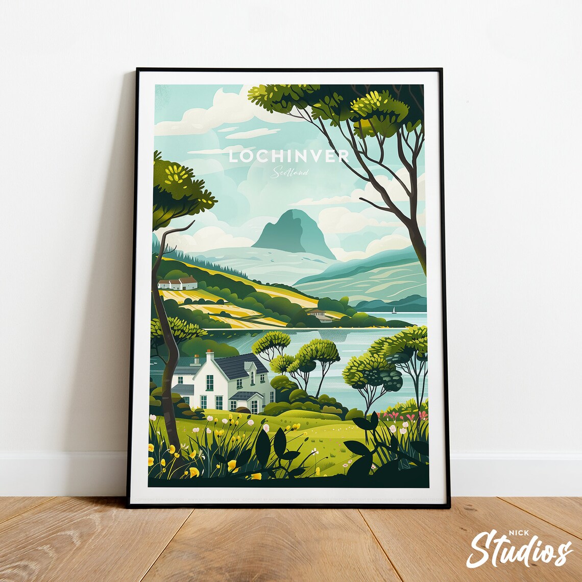 Lochinver Scotland Traditional Cottage Loch Travel Poster Art