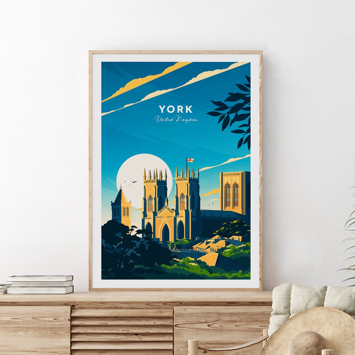 York United Kingdom York Minster Cathedral Moonlight Travel Poster