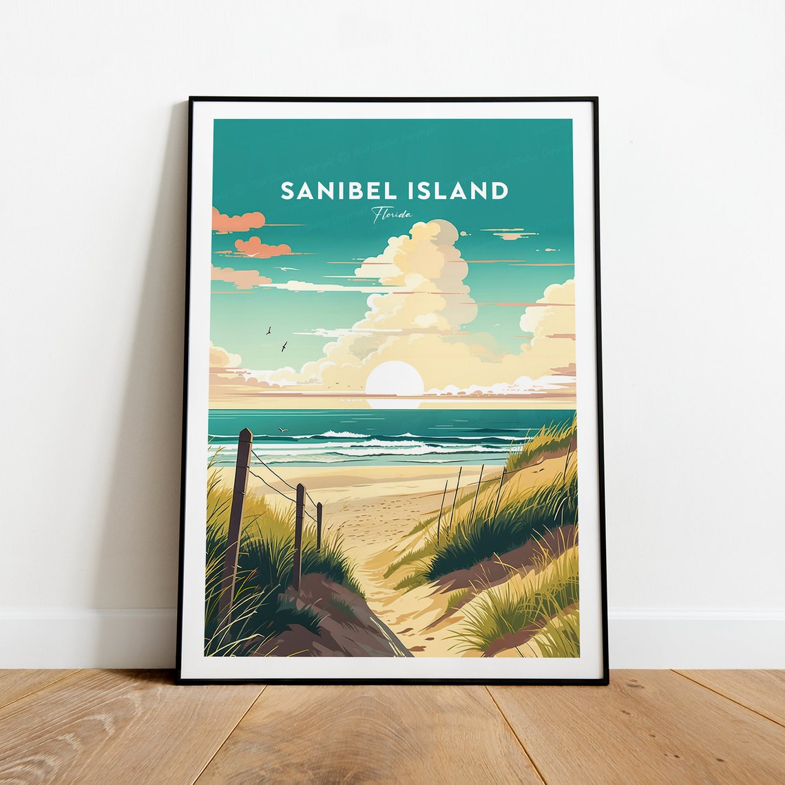 Sanibel Island Florida Beach Dune Path Sunset Seascape Travel Poster