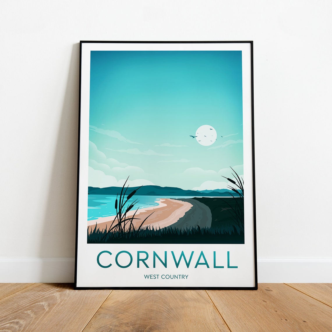 Cornwall Sandy Beach Dunes under Rising Moonlight Night Poster - Image 2
