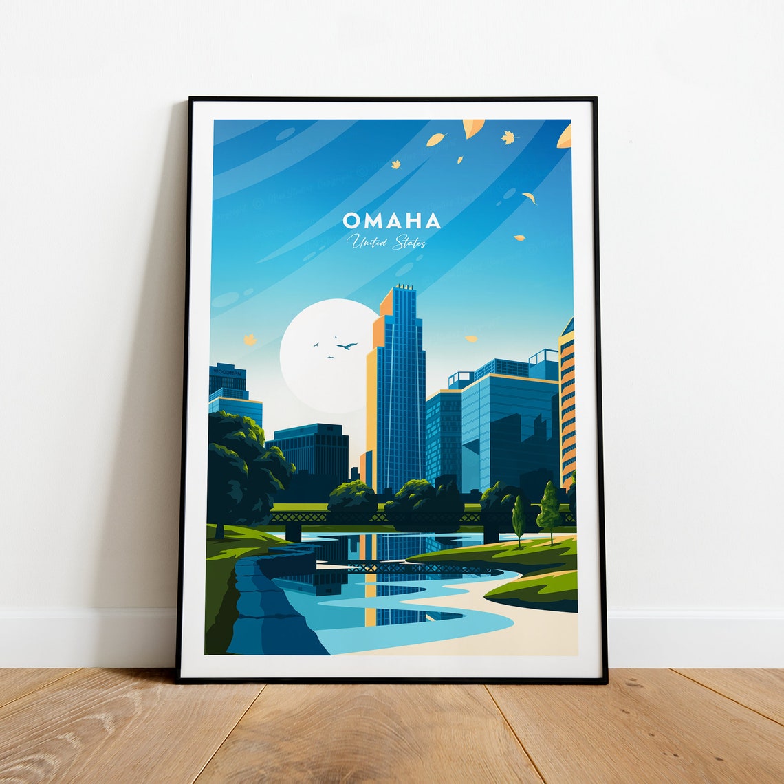 Omaha Nebraska Downtown Skyline Reflected in the River Poster