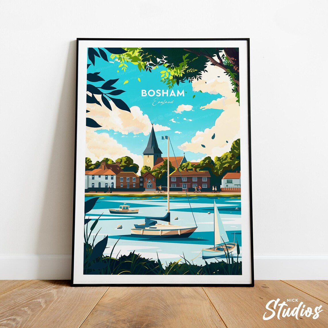 Bosham England Traditional Travel Poster Harbor Sailboats Village