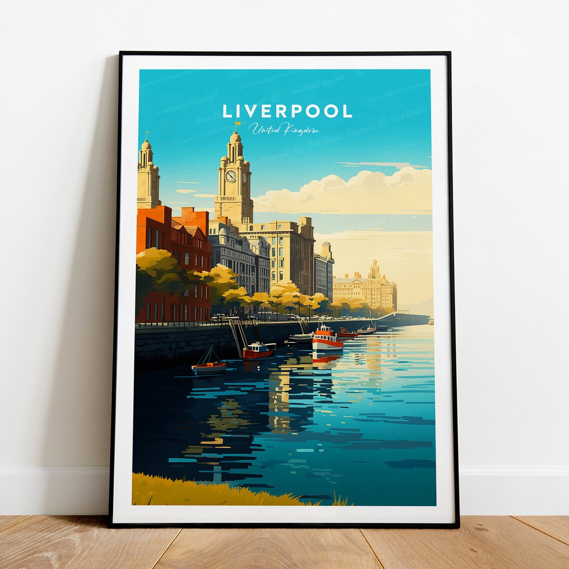 Liverpool Royal Liver Building Waterfront City Travel Poster - Image 2