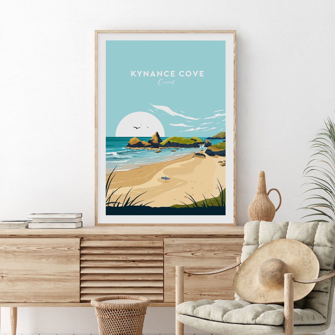Kynance Cove Cornwall Rocky Headland and Surfer Beach Travel Poster - Image 2