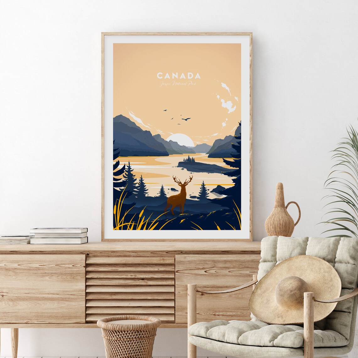 Canada Jasper National Park Stag Lake Mountain Sunset Travel Poster - Image 2