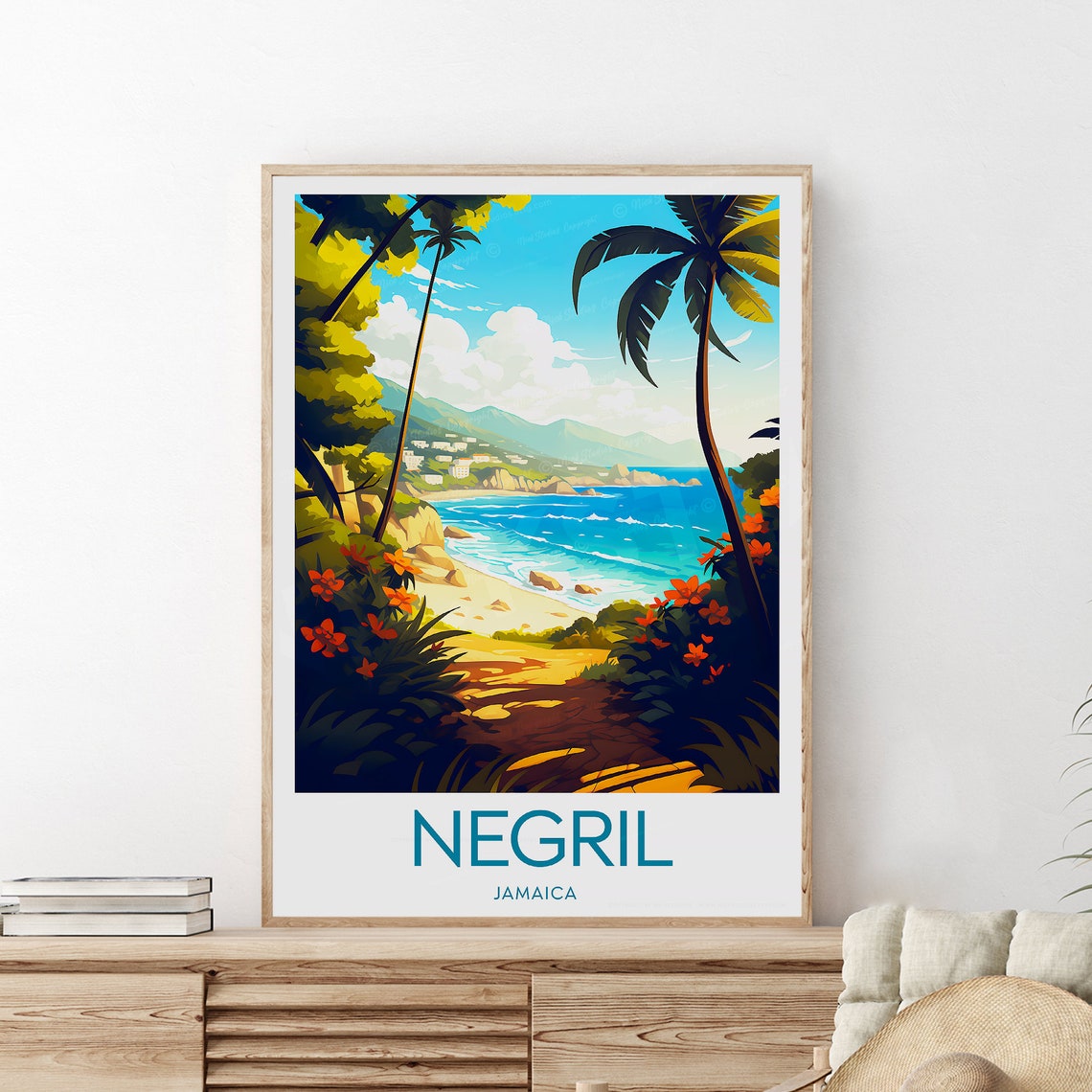 Negril Jamaica Tropical Beach Palm Trees Sunset Travel Poster - Image 2