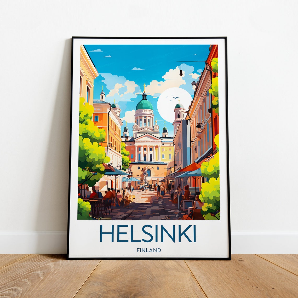 Helsinki Finland Cathedral Street Cafes Sunny Day Travel Poster - Image 2