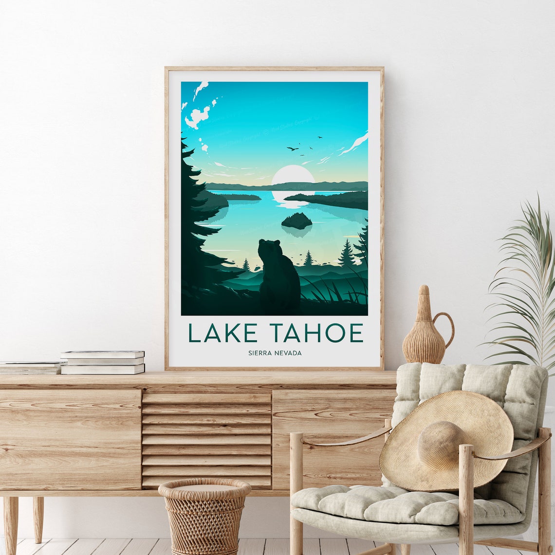 Lake Tahoe Sierra Nevada Bear Silhouette Sunset Lake View Poster - Image 2