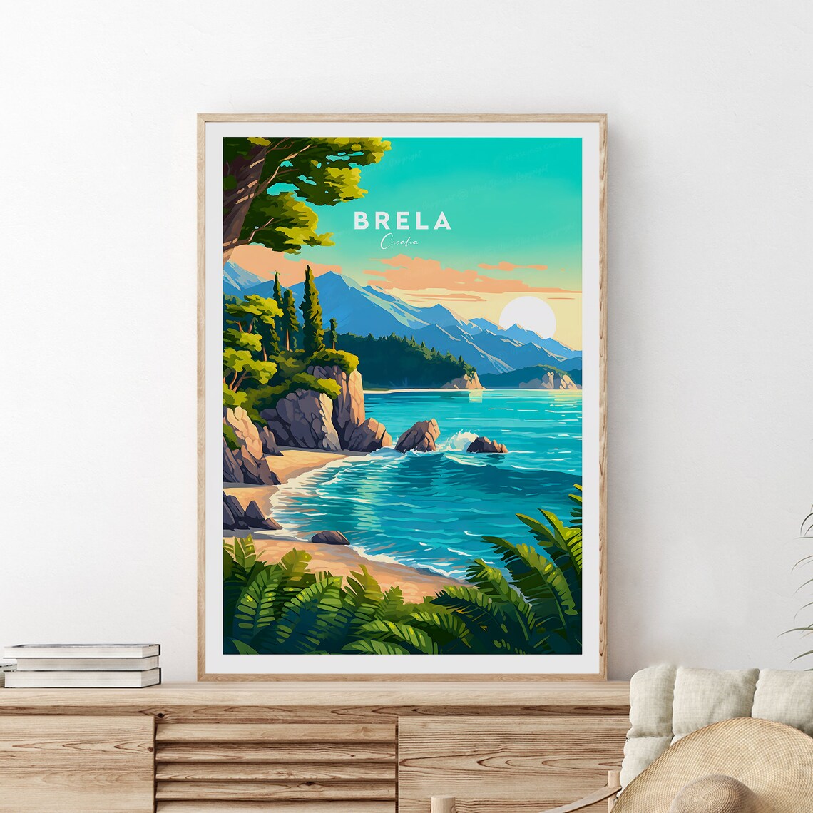 Brela Croatia Rocky Cove Turquoise Beach Pine Cliffs View Poster