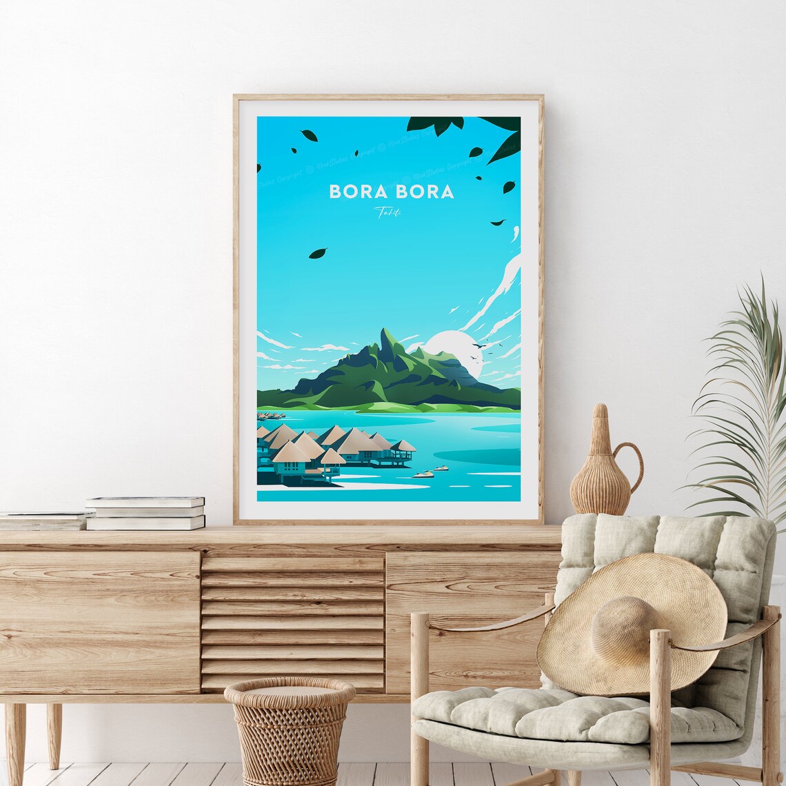 Bora Bora Tahiti Overwater Bungalows Lagoon Mountain Travel Poster - Image 2