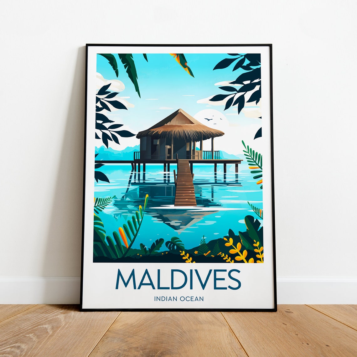 Maldives Indian Ocean Overwater Bungalow Tropical Lagoon Poster