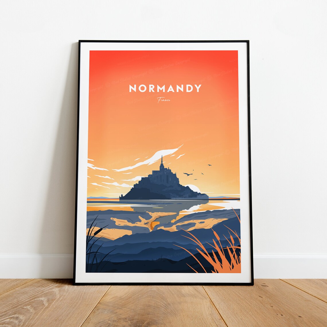 Normandy France Mont Saint Michel Sunset Vintage Travel Poster - Image 2