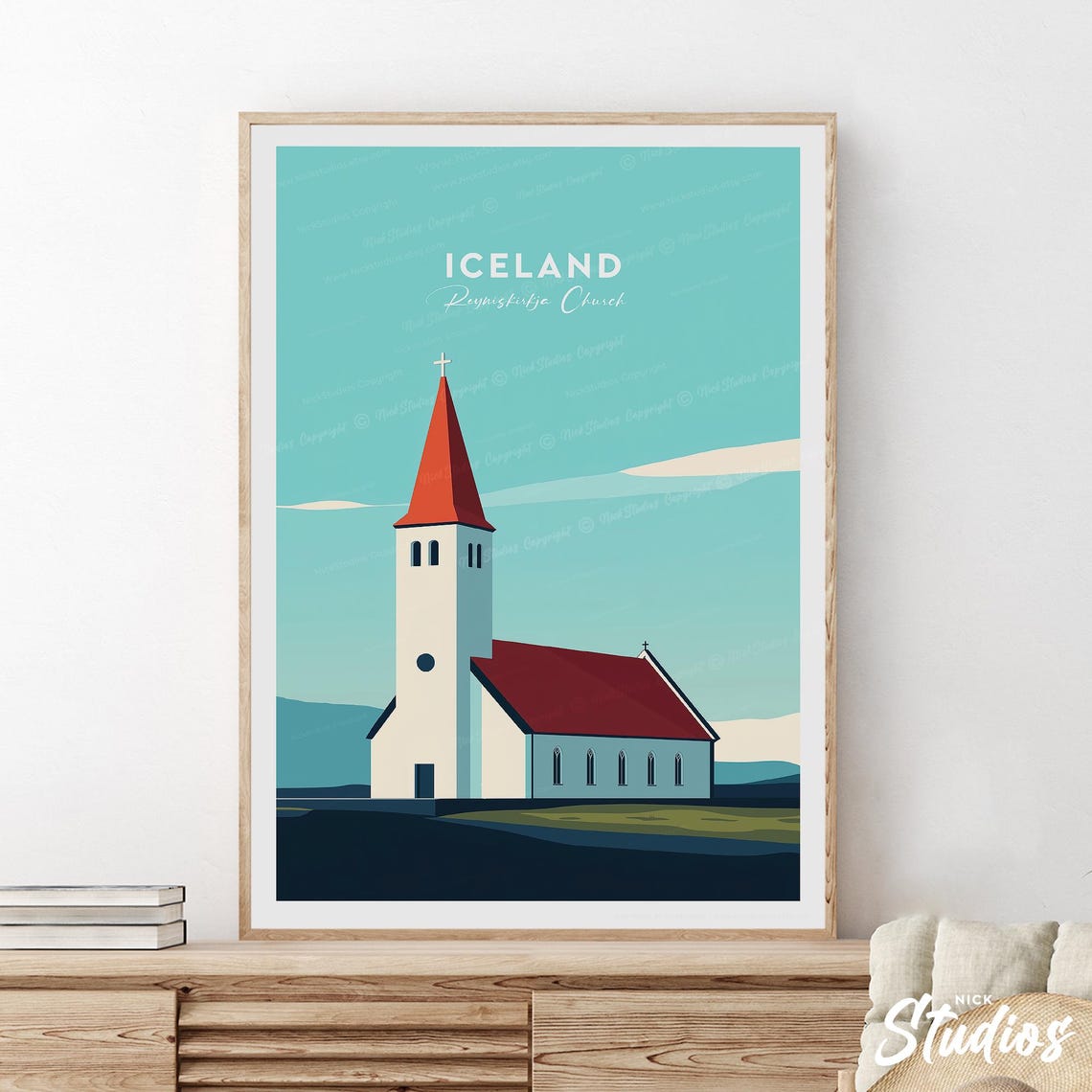 Iceland Reyniskirkja Church Dramatic Sky Nordic Architecture Poster