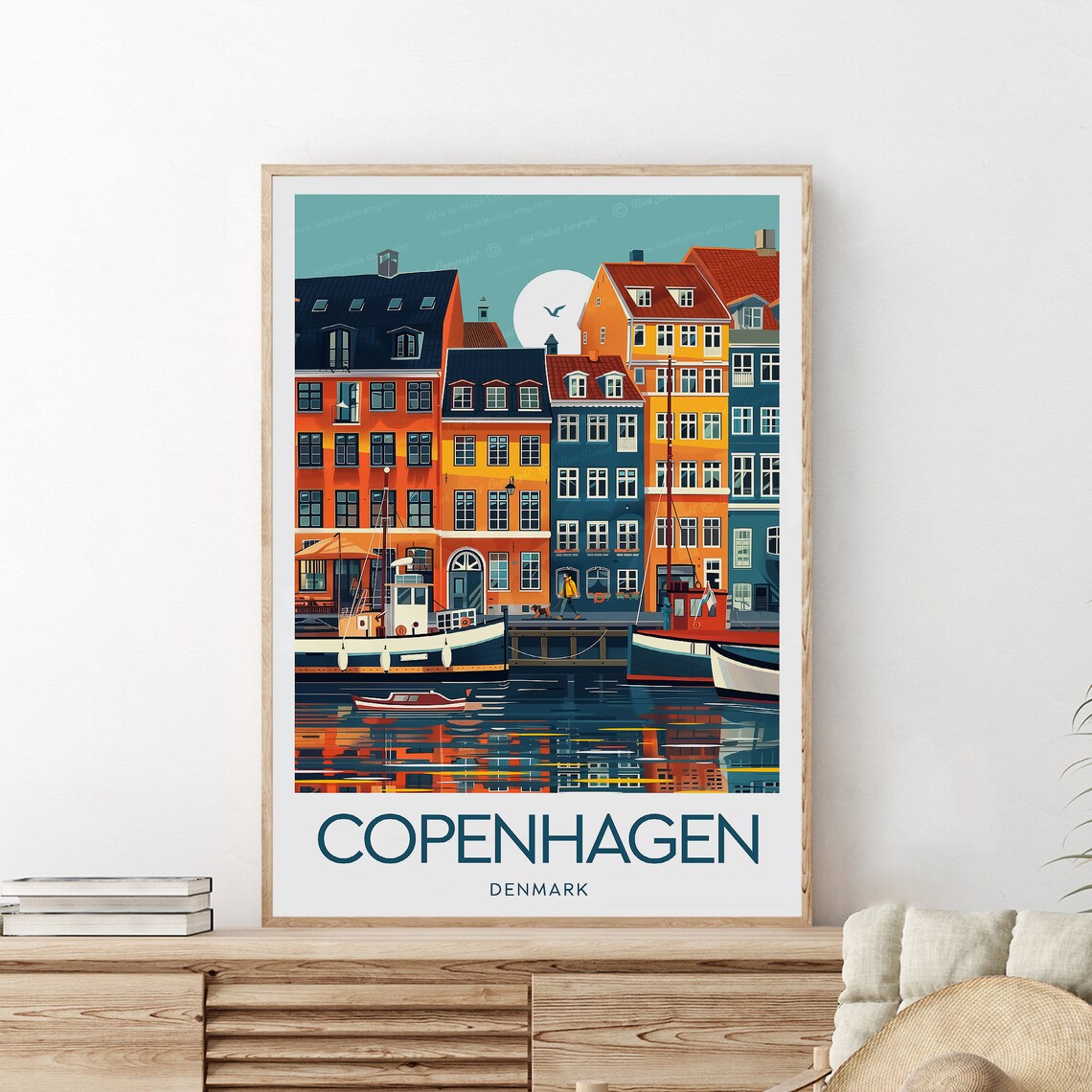 Copenhagen Denmark Nyhavn Colorful Harbor Waterfront Travel Poster