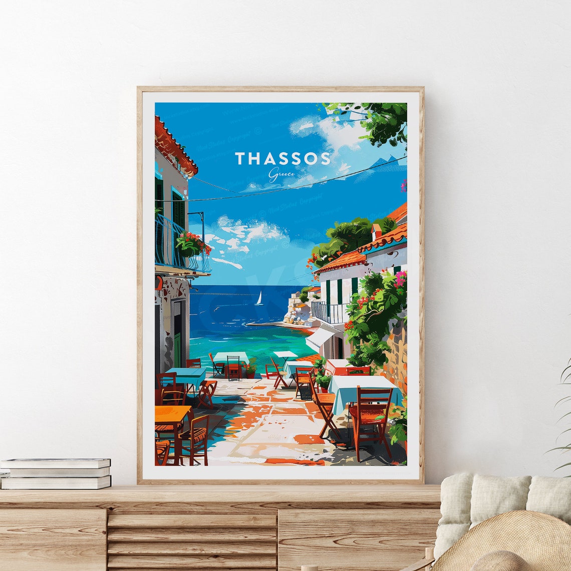 Thassos Greece Island Harbor Taverna Terrace Aegean Seaside Poster - Image 2