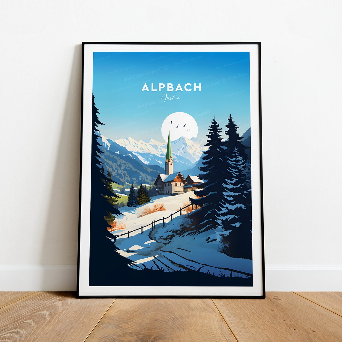 Alpbach Austria Winter Church Snowy Alpine Village Travel Poster - Image 2