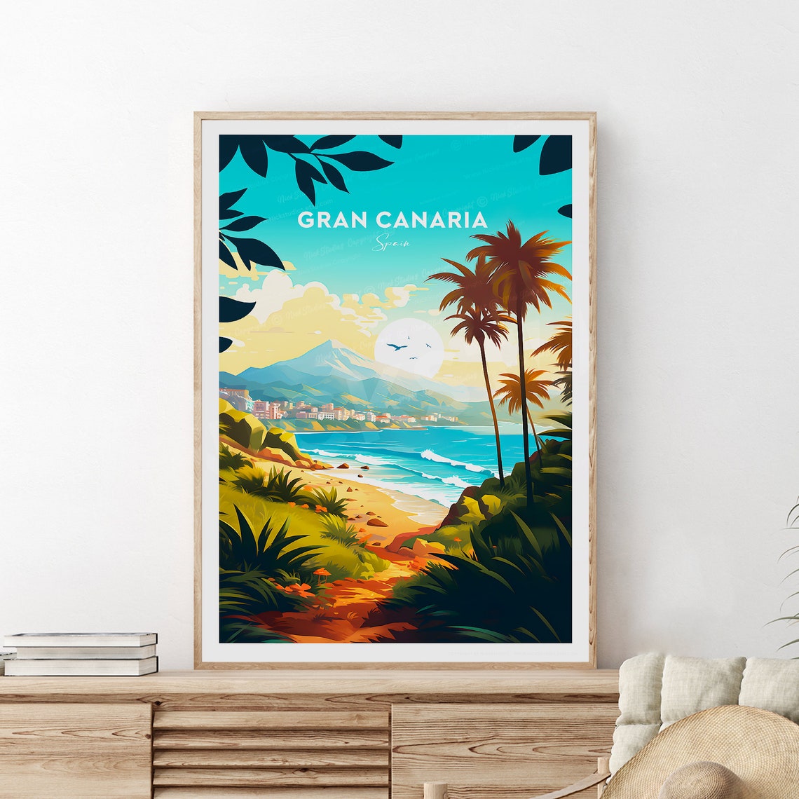 Gran Canaria Spain Palm Beach Ocean View Travel Poster Canary Isles