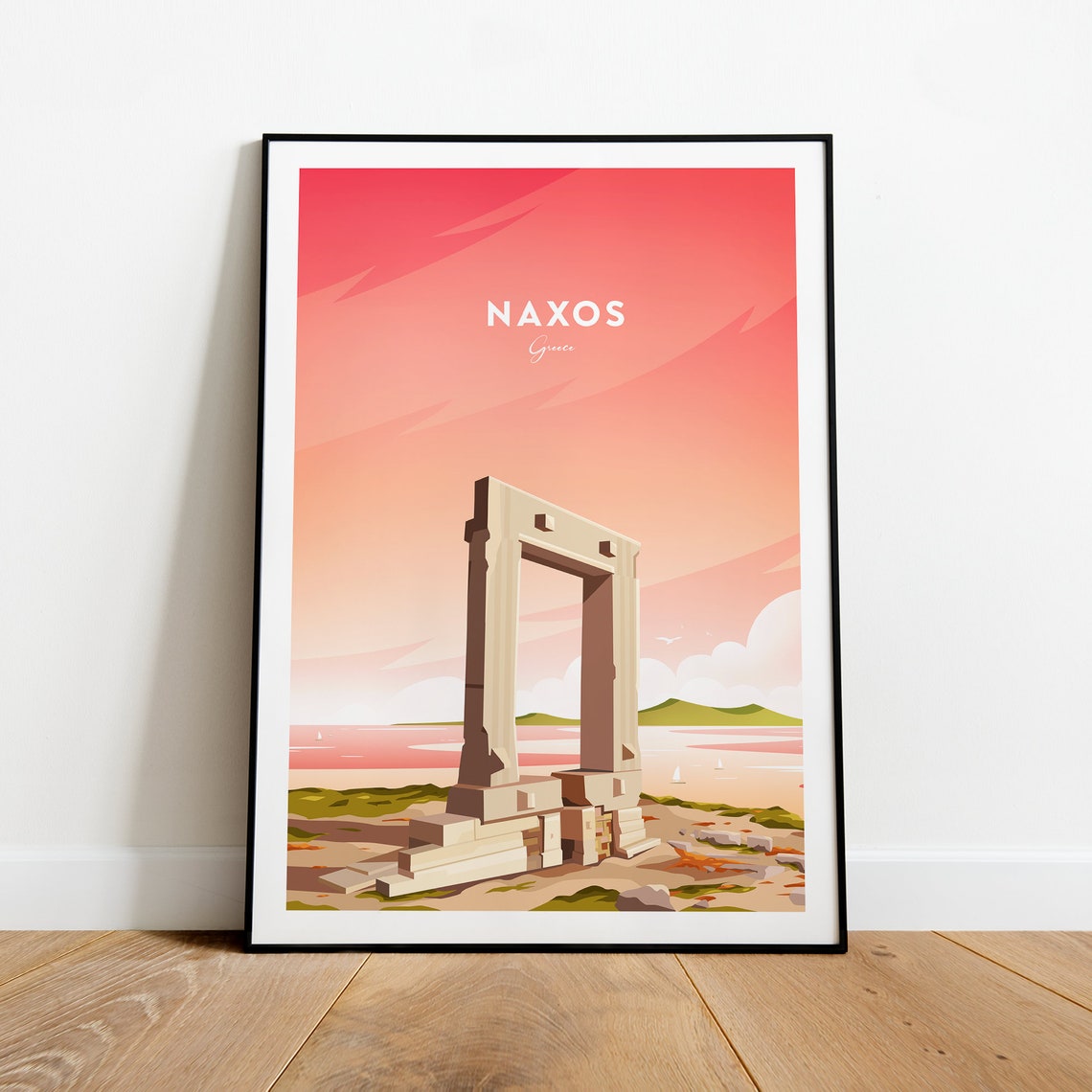 Naxos Greece Portara Gate Sunset Seaside Ancient Ruins Travel Poster - Image 2