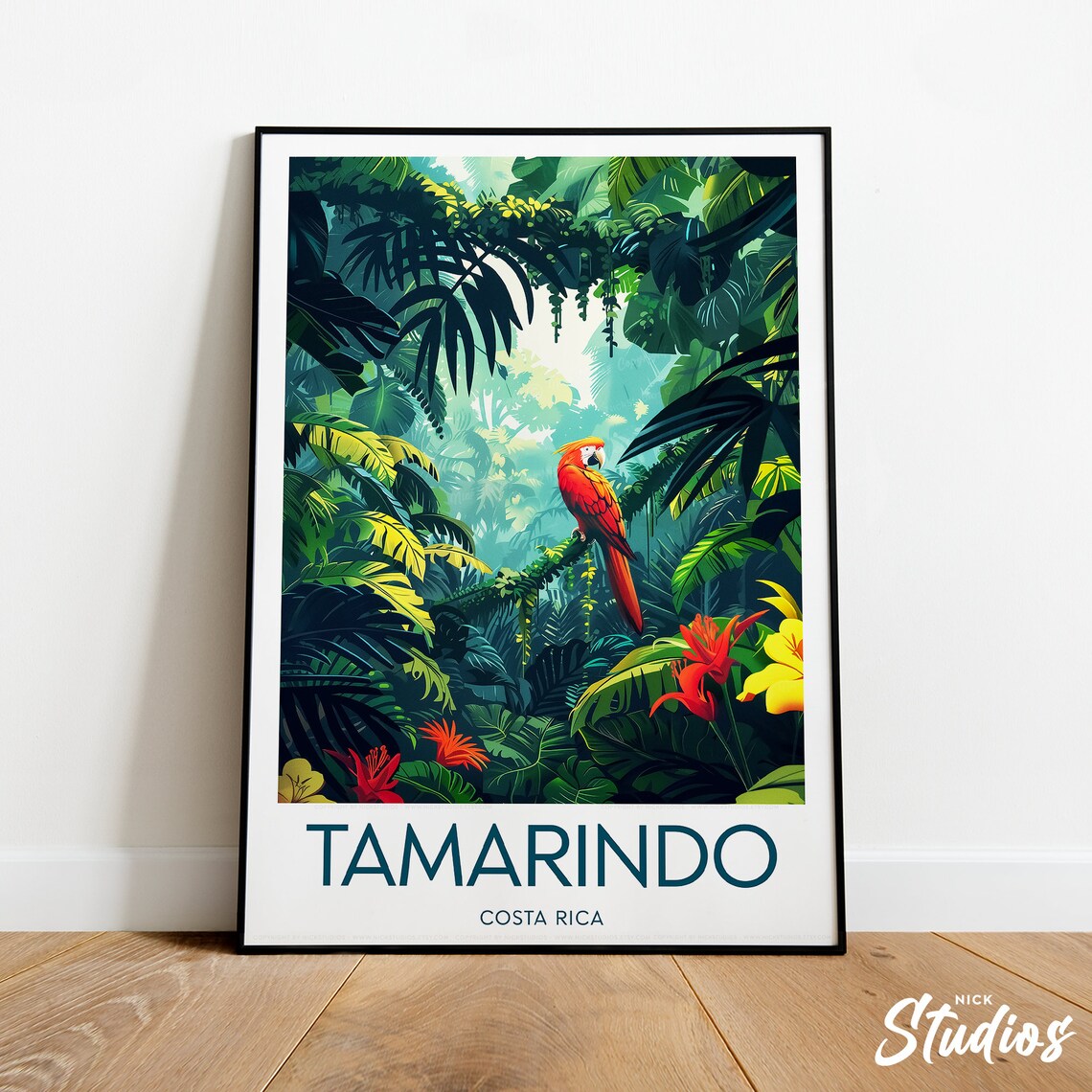 Tamarindo Costa Rica Scarlet Macaw In Jungle Vintage Travel Poster Art