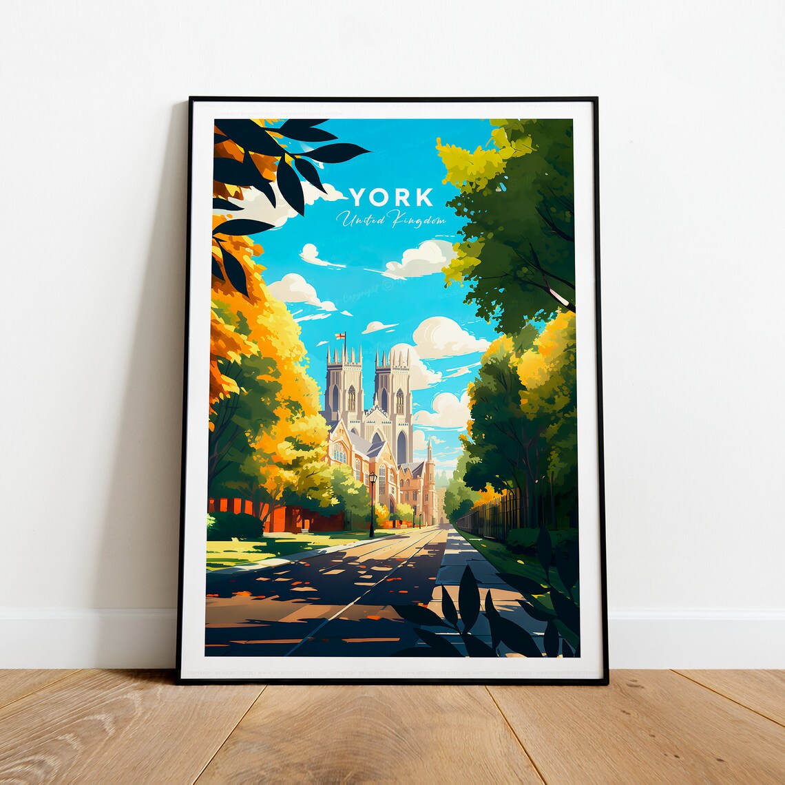 York United Kingdom Minster Autumn Street Heritage Travel Poster - Image 2