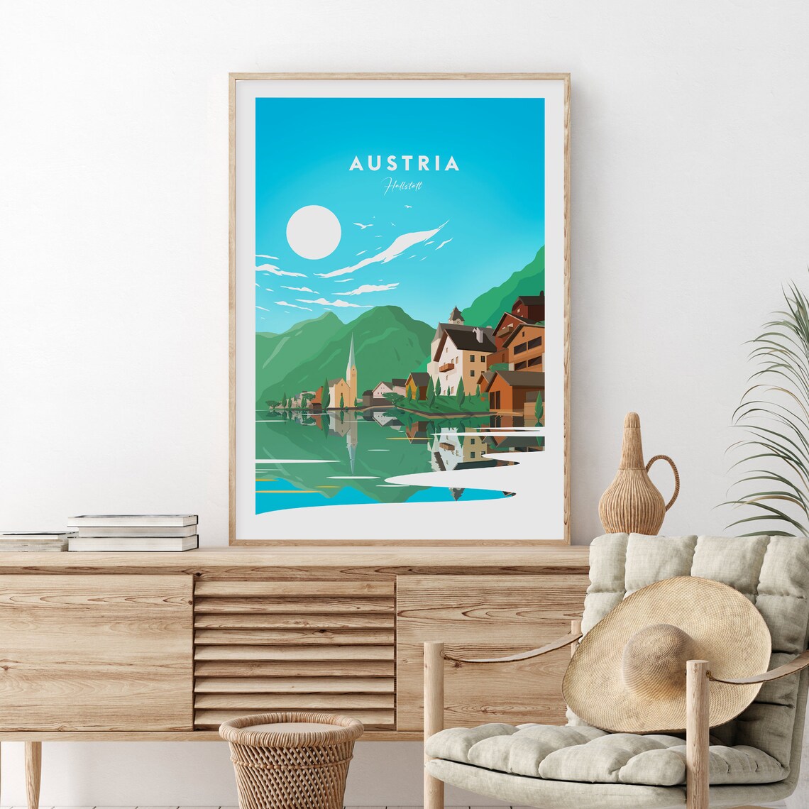 Hallstatt Austria Alpine Lakeside Village Mountain View Travel Poster