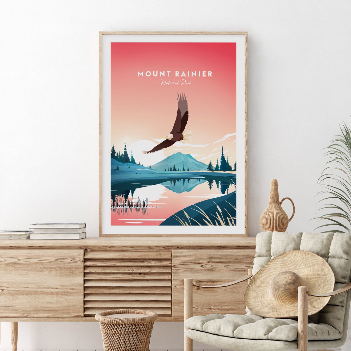 Majestic Mount Rainier National Park Bald Eagle Lake View Poster