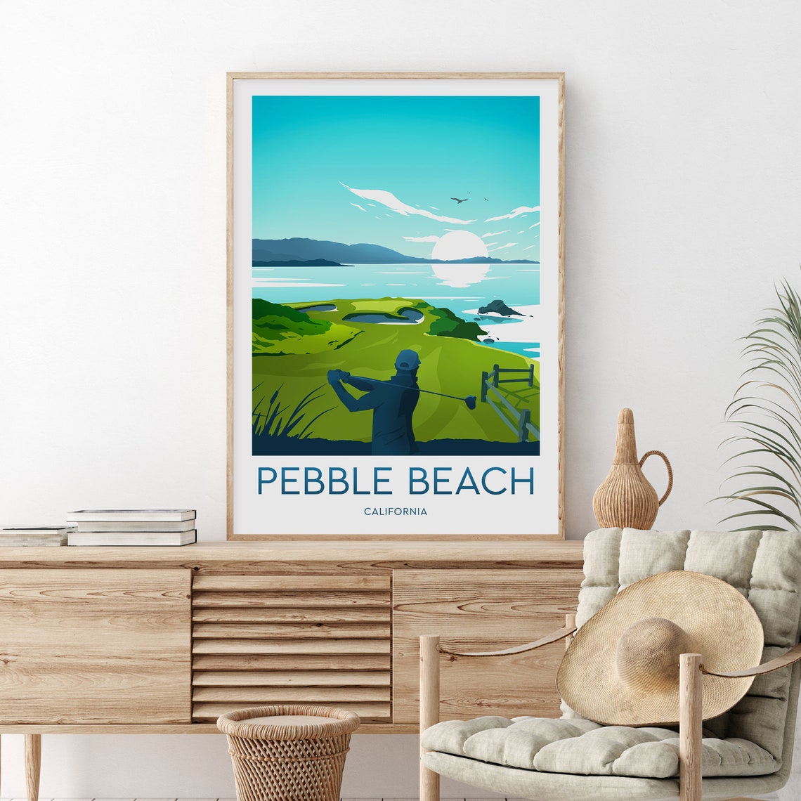 Pebble Beach California Coastal Cliffside Golf Sunset Travel Poster - Image 2