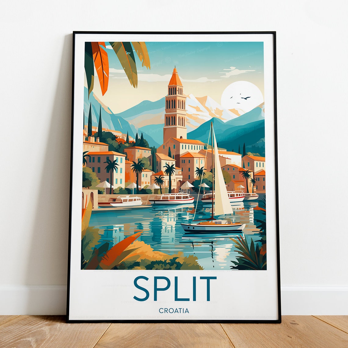 Split Croatia Dalmatia Old Town Harbour Bell Tower Sailboats Poster