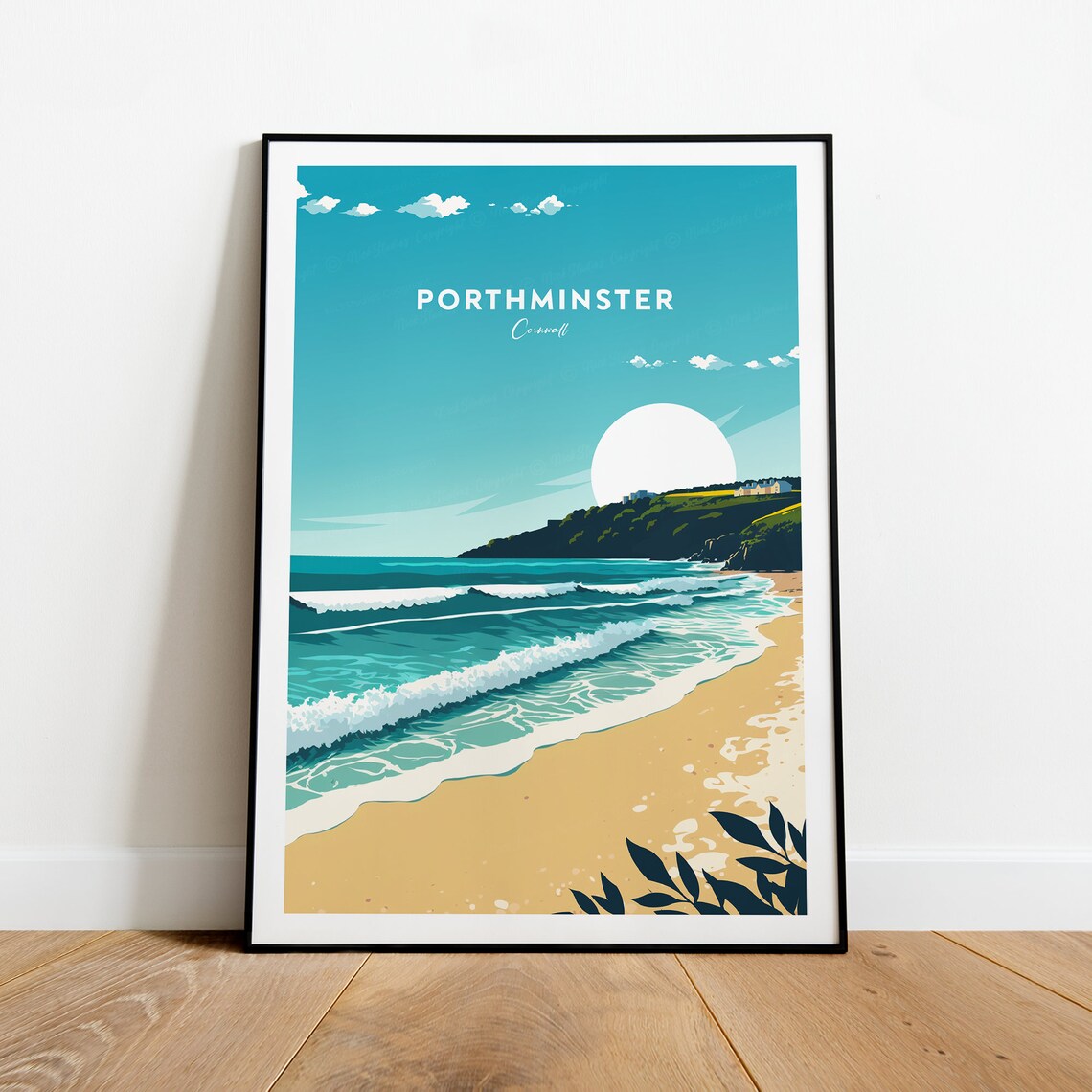 Porthminster Cornwall Beach Waves Sun Minimalist Travel Poster