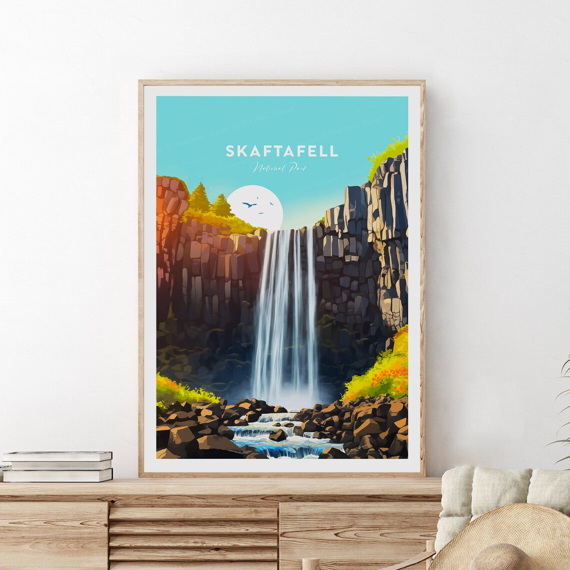 Skaftafell National Park Iceland Waterfall Cliffs Travel Poster