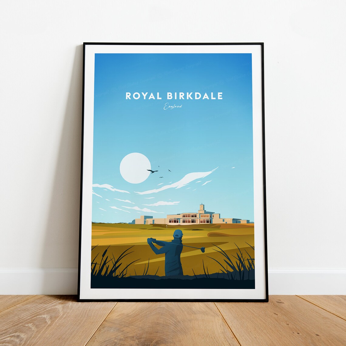 Royal Birkdale England Golfer Silhouette Golden Fairway Sunset Poster - Image 2