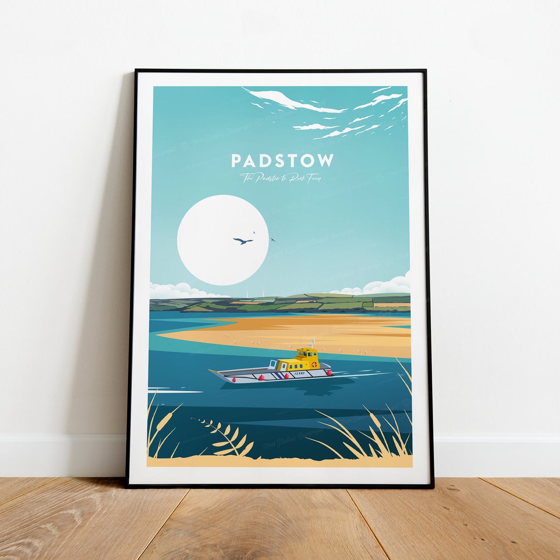 Padstow to Rock Ferry Cornwall Coastline Travel Poster England Art - Image 2