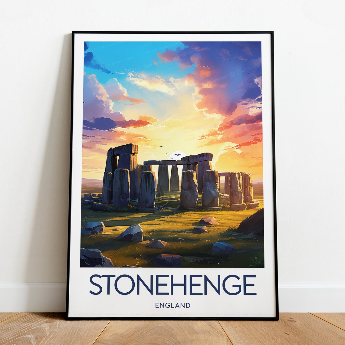 Stonehenge England Ancient Stones Golden Sunset Sky View Poster - Image 2